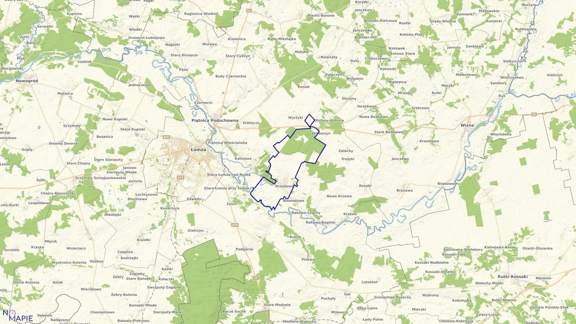 Mapa obrębu Drozdowo w gminie Piątnica