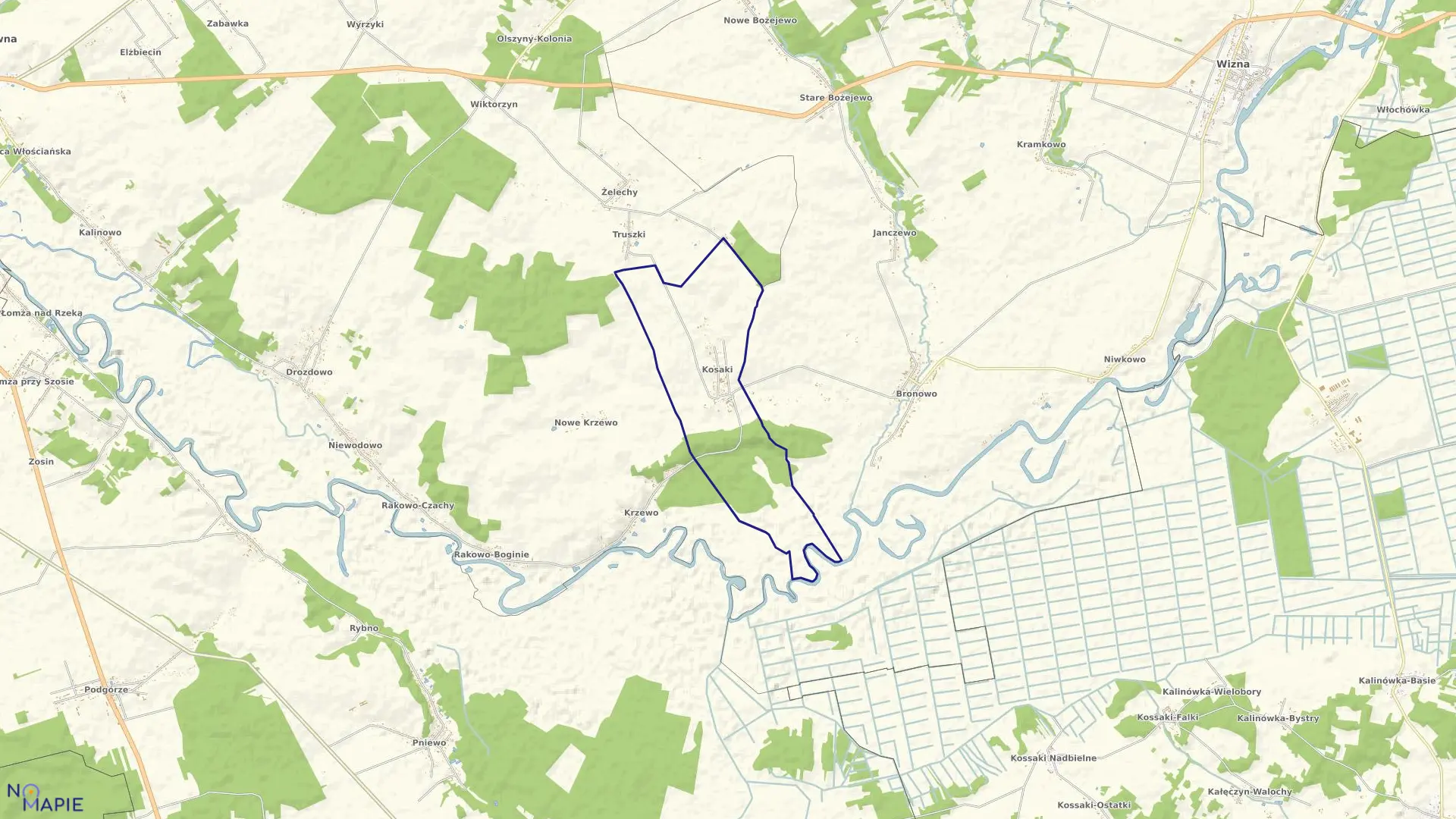 Mapa obrębu Kossaki w gminie Piątnica