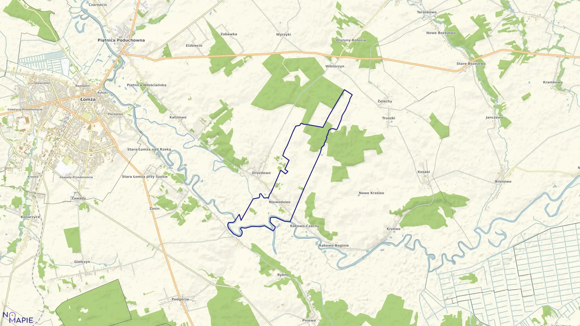 Mapa obrębu Niewodowo w gminie Piątnica